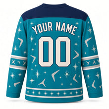 Load image into Gallery viewer, Atomic Starburst Hanukkah Hockey Jersey in Atomic Teal, back view with your name and number