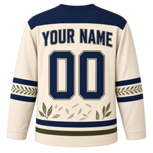Load image into Gallery viewer, Batik Olive Branch Hanukkah Hockey Jersey in Batik Cream, back view with your name and number