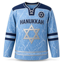 Load image into Gallery viewer, Blue Marble Star Hanukkah Hockey Jersey in Marble Azure, front view – custom name and number