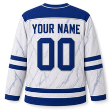 Load image into Gallery viewer, Blue Marble Star Hanukkah Hockey Jersey in Marble Carrara White, back view with your name and number