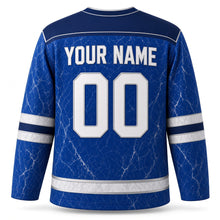 Load image into Gallery viewer, Blue Marble Star Hanukkah Hockey Jersey in Marble Cobalt, back view with your name and number