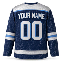 Load image into Gallery viewer, Blue Marble Star Hanukkah Hockey Jersey in Marble Deep Navy, back view with your name and number