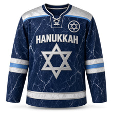 Load image into Gallery viewer, Blue Marble Star Hanukkah Hockey Jersey in Marble Deep Navy, front view – custom name and number