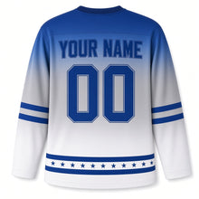 Load image into Gallery viewer, Blue Ombre Star Fade Hanukkah Hockey Jersey in Ombre Silver Mist, back view with your name and number