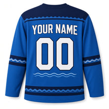 Load image into Gallery viewer, Blue Whale Starry Sea Hanukkah Hockey Jersey in Whale Ocean Blue, back view with your name and number