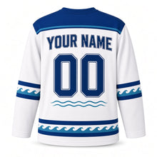 Load image into Gallery viewer, Blue Whale Starry Sea Hanukkah Hockey Jersey in Whale Sea Foam, back view with your name and number