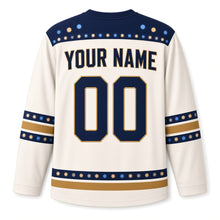 Load image into Gallery viewer, Brass Menorah Bokeh Hanukkah Hockey Jersey in Bokeh Ivory, back view with your name and number