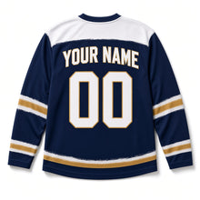 Load image into Gallery viewer, Brushstroke Flame Hanukkah Hockey Jersey in Brushstroke Navy, back view with your name and number