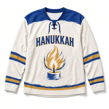 Load image into Gallery viewer, Brushstroke Flame Hanukkah Hockey Jersey in Brushstroke Canvas, front view – custom name and number