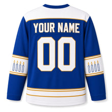 Load image into Gallery viewer, Candle Band Stripe Hanukkah Hockey Jersey in Candle Blue, back view with your name and number