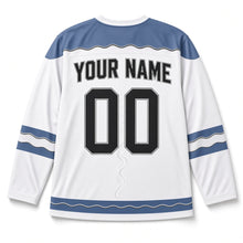 Load image into Gallery viewer, Candle Smoke Swirl Hanukkah Hockey Jersey in Smoke Pearl, back view with your name and number