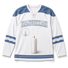 Load image into Gallery viewer, Candle Smoke Swirl Hanukkah Hockey Jersey in Smoke Pearl, front view – custom name and number