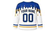 Load image into Gallery viewer, Candle Wax Drip Hanukkah Hockey Jersey in White Wax, back view with your name and number