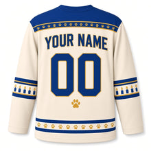 Load image into Gallery viewer, Cat Nap Candlelight Hanukkah Hockey Jersey in Cat Nap Cream, back view with your name and number