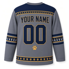Load image into Gallery viewer, Cat Nap Candlelight Hanukkah Hockey Jersey in Cat Nap Slate, back view with your name and number