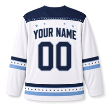 Load image into Gallery viewer, Comet Trail Star Hanukkah Hockey Jersey in Comet Frost, back view with your name and number