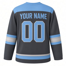Load image into Gallery viewer, Compass Rose Star Hanukkah Hockey Jersey in Compass Charcoal, back view with your name and number