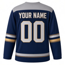 Load image into Gallery viewer, Compass Rose Star Hanukkah Hockey Jersey in Compass Navy, back view with your name and number