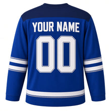Load image into Gallery viewer, Compass Rose Star Hanukkah Hockey Jersey in Compass Royal, back view with your name and number