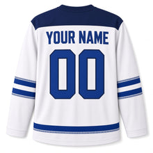 Load image into Gallery viewer, Compass Rose Star Hanukkah Hockey Jersey in Compass White, back view with your name and number