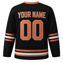 Load image into Gallery viewer, Copper Engraved Menorah Hanukkah Hockey Jersey in Copperplate Black, back view with your name and number