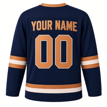 Load image into Gallery viewer, Copper Engraved Menorah Hanukkah Hockey Jersey in Copperplate Navy, back view with your name and number