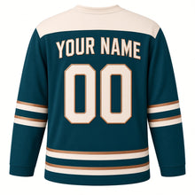 Load image into Gallery viewer, Copper Engraved Menorah Hanukkah Hockey Jersey in Copperplate Teal, back view with your name and number