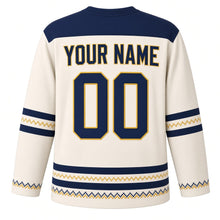 Load image into Gallery viewer, Cross-Stitch Menorah Sampler Hanukkah Hockey Jersey in Sampler Ivory, back view with your name and number