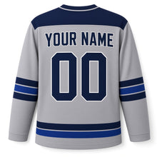Load image into Gallery viewer, Crossed Sticks Star Hanukkah Hockey Jersey in Faceoff Silver, back view with your name and number