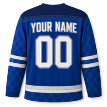 Load image into Gallery viewer, Dreidel Diamond Grid Hanukkah Hockey Jersey in Grid Royal, back view with your name and number