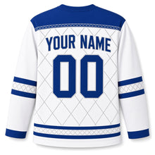 Load image into Gallery viewer, Dreidel Diamond Grid Hanukkah Hockey Jersey in Grid Snow, back view with your name and number
