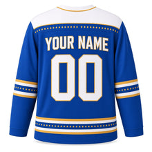 Load image into Gallery viewer, Eight Nights Glow Hanukkah Hockey Jersey in Royal Glow, back view with your name and number