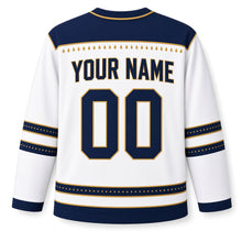 Load image into Gallery viewer, Eight Nights Glow Hanukkah Hockey Jersey in Candlelight White, back view with your name and number