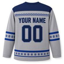 Load image into Gallery viewer, Fair Isle Star Knit Hanukkah Hockey Jersey in Knit Heather, back view with your name and number