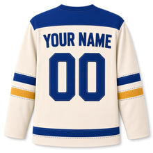 Load image into Gallery viewer, Felt Applique Candles Hanukkah Hockey Jersey in Felt Cozy Cream, back view with your name and number
