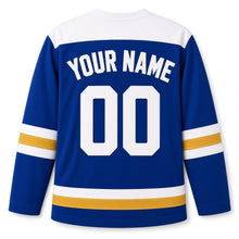 Load image into Gallery viewer, Felt Applique Candles Hanukkah Hockey Jersey in Felt Royal, back view with your name and number