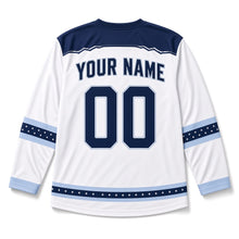 Load image into Gallery viewer, Frozen Pond Skate Star Hanukkah Hockey Jersey in Pond Ice White, back view with your name and number
