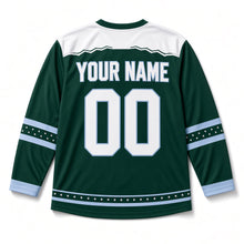 Load image into Gallery viewer, Frozen Pond Skate Star Hanukkah Hockey Jersey in Pond Pine, back view with your name and number