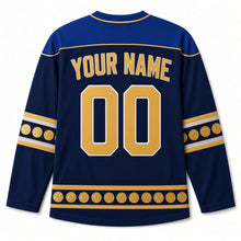 Load image into Gallery viewer, Gelt Mesh Pouch Hanukkah Hockey Jersey in Pouch Navy, back view with your name and number