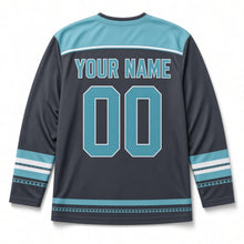 Load image into Gallery viewer, Geometric Prism Star Hanukkah Hockey Jersey in Prism Graphite, back view with your name and number