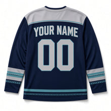 Load image into Gallery viewer, Geometric Prism Star Hanukkah Hockey Jersey in Prism Indigo, back view with your name and number