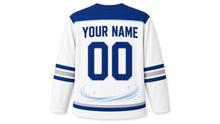 Load image into Gallery viewer, Ice Spin Dreidel Hanukkah Hockey Jersey in Fresh Ice White, back view with your name and number