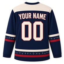 Load image into Gallery viewer, Ink Sketch Sufganiyot Hanukkah Hockey Jersey in Sketch Navy, back view with your name and number
