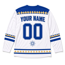 Load image into Gallery viewer, Kaleidoscope Dreidel Hanukkah Hockey Jersey in Kaleido White, back view with your name and number