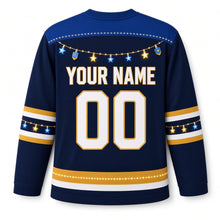 Load image into Gallery viewer, Lights Garland Hanukkah Hockey Jersey in Garland Navy, back view with your name and number
