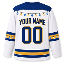 Load image into Gallery viewer, Lights Garland Hanukkah Hockey Jersey in Twinkle White, back view with your name and number