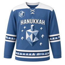 Load image into Gallery viewer, Low-Poly Crystal Dreidel Hanukkah Hockey Jersey in Crystal Steel, front view – custom name and number