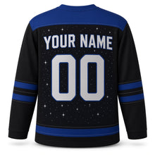 Load image into Gallery viewer, Menorah Constellation Hanukkah Hockey Jersey in Constellation Black, back view with your name and number