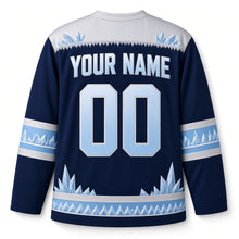 Load image into Gallery viewer, Midnight Ice Crystal Hanukkah Hockey Jersey in Midnight Crystal, back view with your name and number