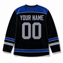 Load image into Gallery viewer, Midnight Velvet Star Hanukkah Hockey Jersey in Velvet Black, back view with your name and number